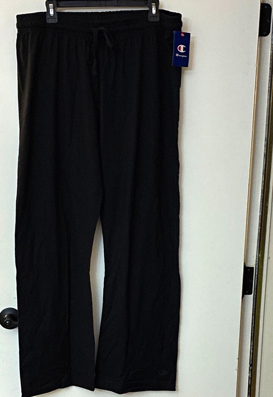 Champion Women's XL Jersey Lounge Pants 100% Cotton Open Bottom Black NWT